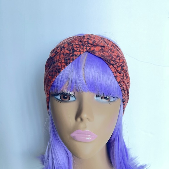 Orange & Black Snake Print Turban Headband - Picture 2 of 5